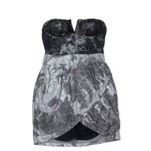 Roly poly black and gray strapless mini dress, large